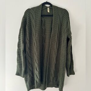 Lara Olive Cable Knit Cardigan Sweater size M/L